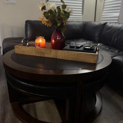 Dark Walnut Coffee Table with Glass Insert and Ottoman for Living Room Furniture $350 OBO