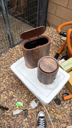 Wood Grain Trash Can