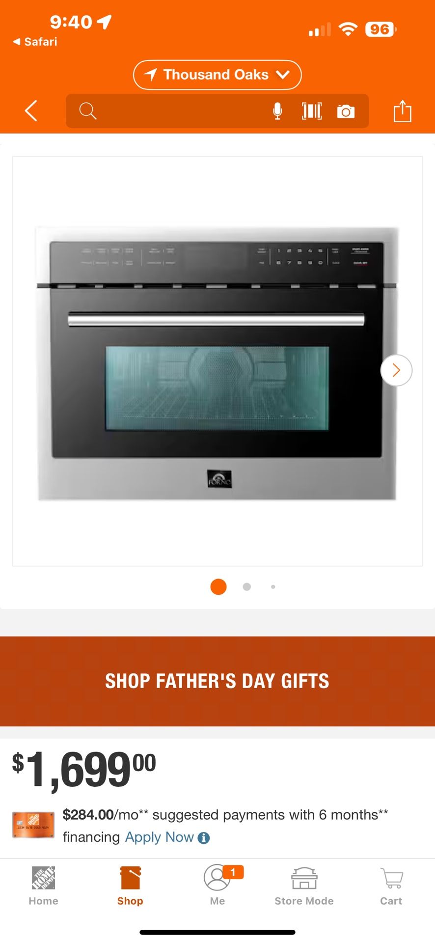 NEW IN BOX 24”FORNO 1750 Watt COMPACT OVEN AND 1000 Watt CONVECTION MICROWAVE. 1.6 cu ft 6/1/25