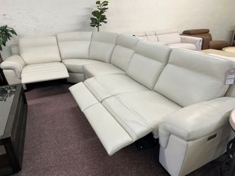 Furniture- Natuzzi Italian Leather 5 Pc Sectional with 3 Power Recliners- Julius