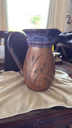 Tom Briney Pottery Etched Wheat Design 