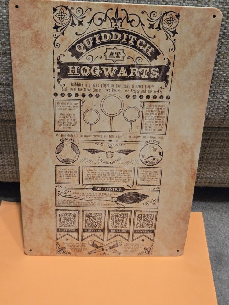 Harry Potter Quidditich Rules Sign Tin 8" X 12"