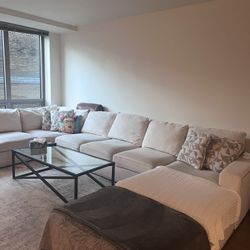 Modern Beige Sectional Sofa With Accent Pillows 