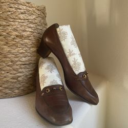 Gucci Leather Loafers Brown Heels Vintage 8