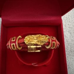Gold Pixiu Bracelet Red Color - 99.99% Gold about 0.1G