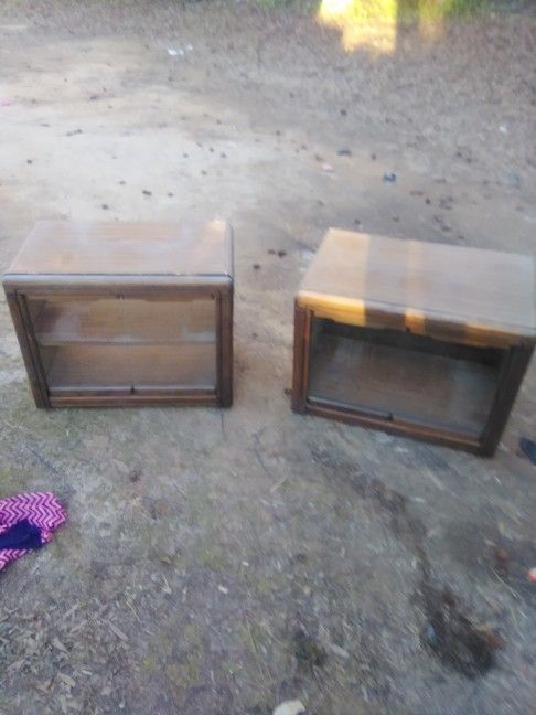 Vintage Wood And Glass Doors End Tables