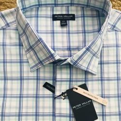 Peter Millar Crown Crafted Button Shirt Size L Plaid Blue Green NWT $200.00