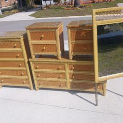 Vintage BOHO Henry Link Wicker Bedroom Set 