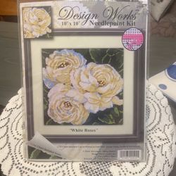 White Roses Design Works Needle Point Kit 10”x10”