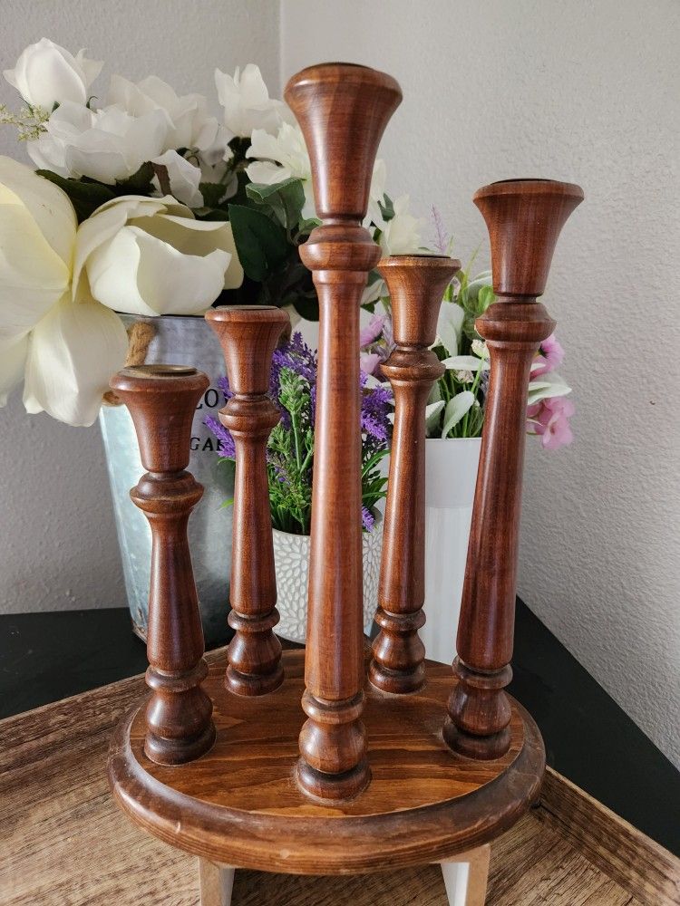 Mid Century Wooden Candelabra