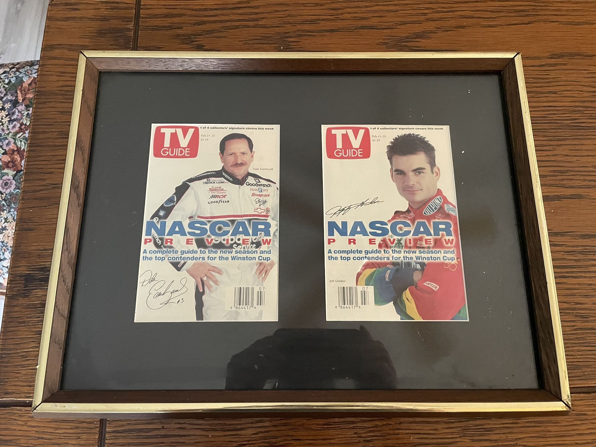 Dale Earnhardt And Jeff Gordon TV Guide Collectible Covers Framed