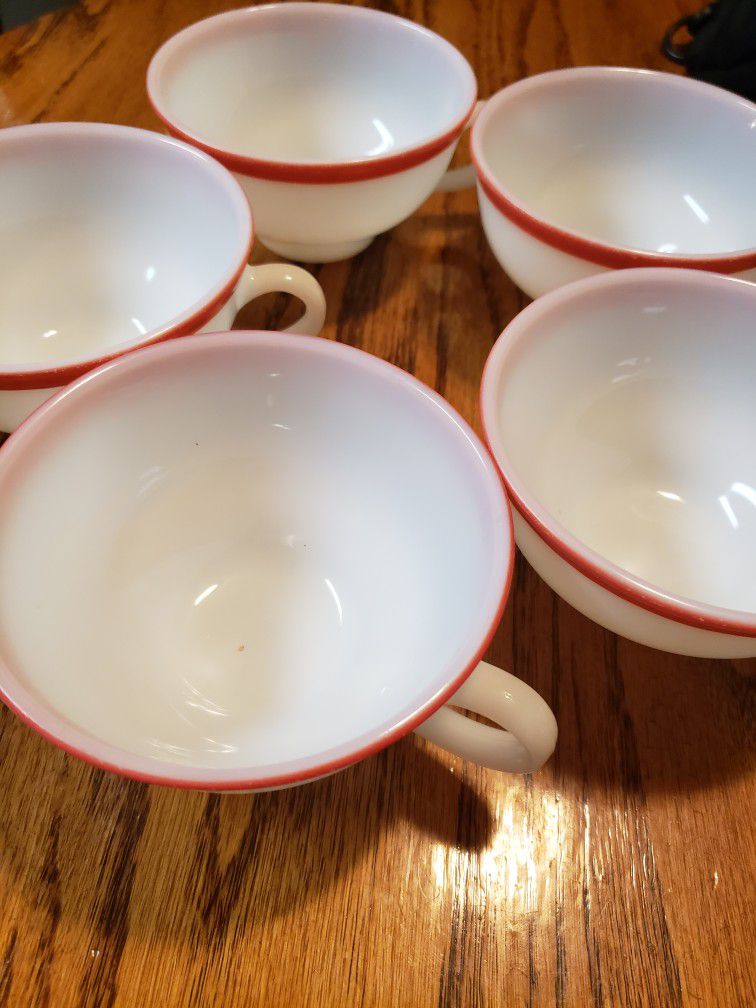 Vintage PYREX  Coral Banded Cups