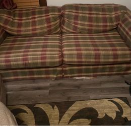 Plaid Fabric Sofa with Back Cushions