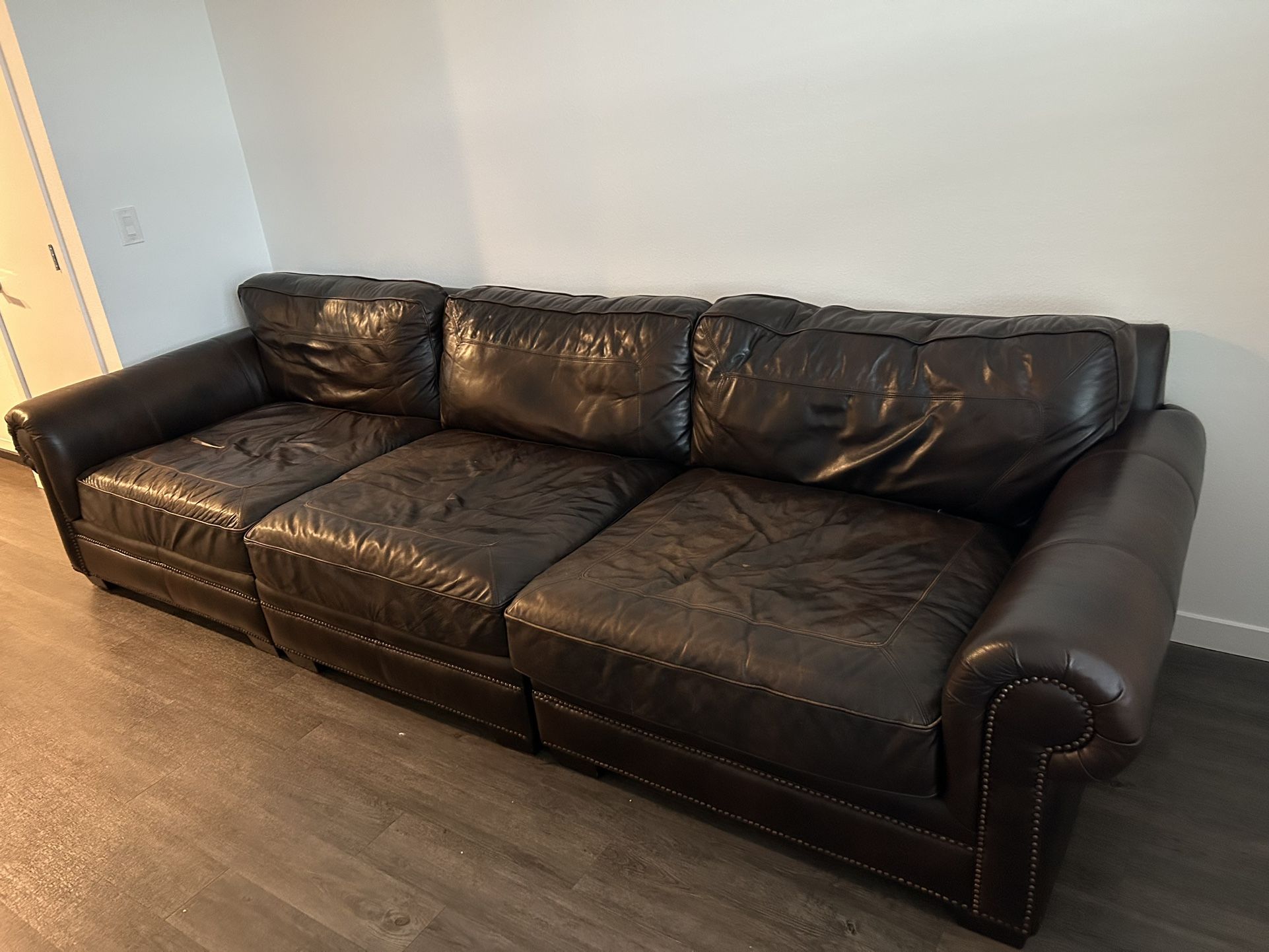3-piece Bernhardt Brown Leather Sofa 