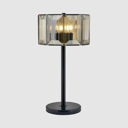 28" Black Metal + Cognac Smoked Crystal Glass Table Lamp