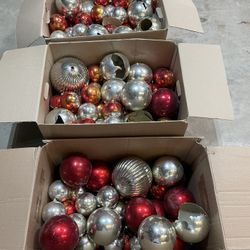 3 Large Boxes Of Plastic Christmas Ball Ornaments 