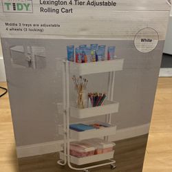 4 Tier Adjustable Rolling Cart ( White)