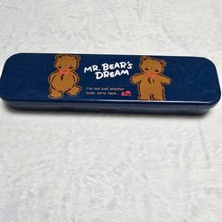 Vintage Sanrio Mr. Bear's 🐻  Dream Metal Pencil School Supply Storage Container Blue Brown White Red  $28.00