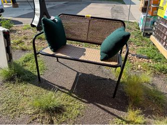 Outdoor Wicker Bench with Metal Frame