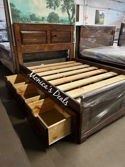 Full Solid Wood Bed Frame With 3 Drawers $560
