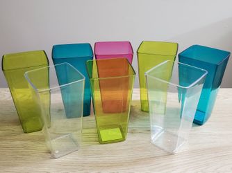 SET of (8) Colorful/Clear Plastic Vases/Storage/Decor Containers