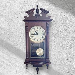 Vintage Vollmond Wood Brass Chime Wall Clock 28X 12 Battery Op Germany Tested