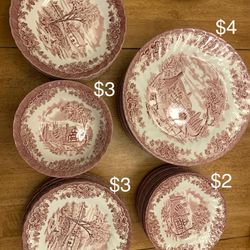 Brook Pink Porcelain Plates Bowls Made In England Churchill/Queens