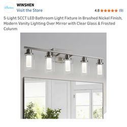 Brand new 5 light bathroom vanity light fixture in brushed nickel finish