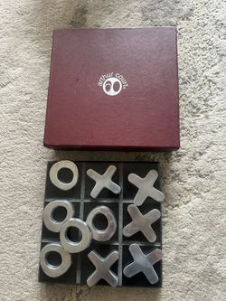Granite Tic-tac-toe game fancy/elegant with metal pieces in box
