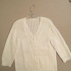 White Crocheted Women’s Button Cardigan Size Medium Boho