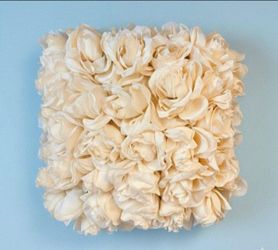 14” X 14”,  ELEGANT RING PILLOW. ADORNED WITH CREAM ROSES. IDEAL FOR WEDDING CEREMONIES.