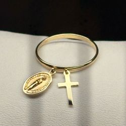 14 k gold Gold Ring with Cross and Medallion Charms