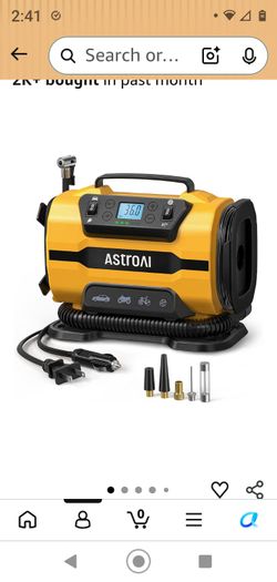 AstroAI Tire Inflator Portable Air Compressor Pump 150PSI. Runs on 12V DC or 110V AC. Car or Home.