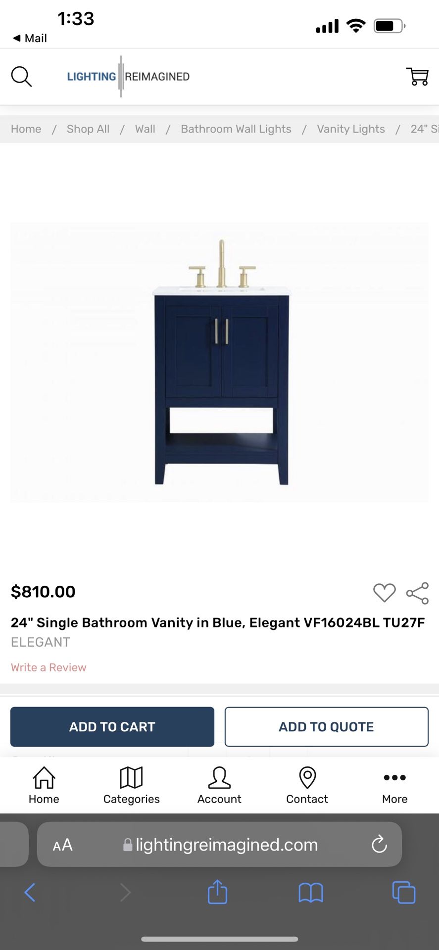 New in box, 24" Single Bathroom Vanity in Blue, Elegant VF16024BL TU27F