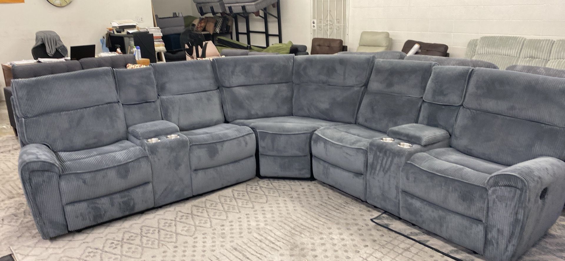 New Corduroy Recliner Sectional Couch / Free Delivery