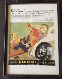 Original Vintage Framed Advertisement (1950-60) Cars/Tires/Mid-Century/TV