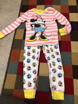 Disney Minnie Mouse Girls Pajamas Size 3 Pink & White Striped - Like New