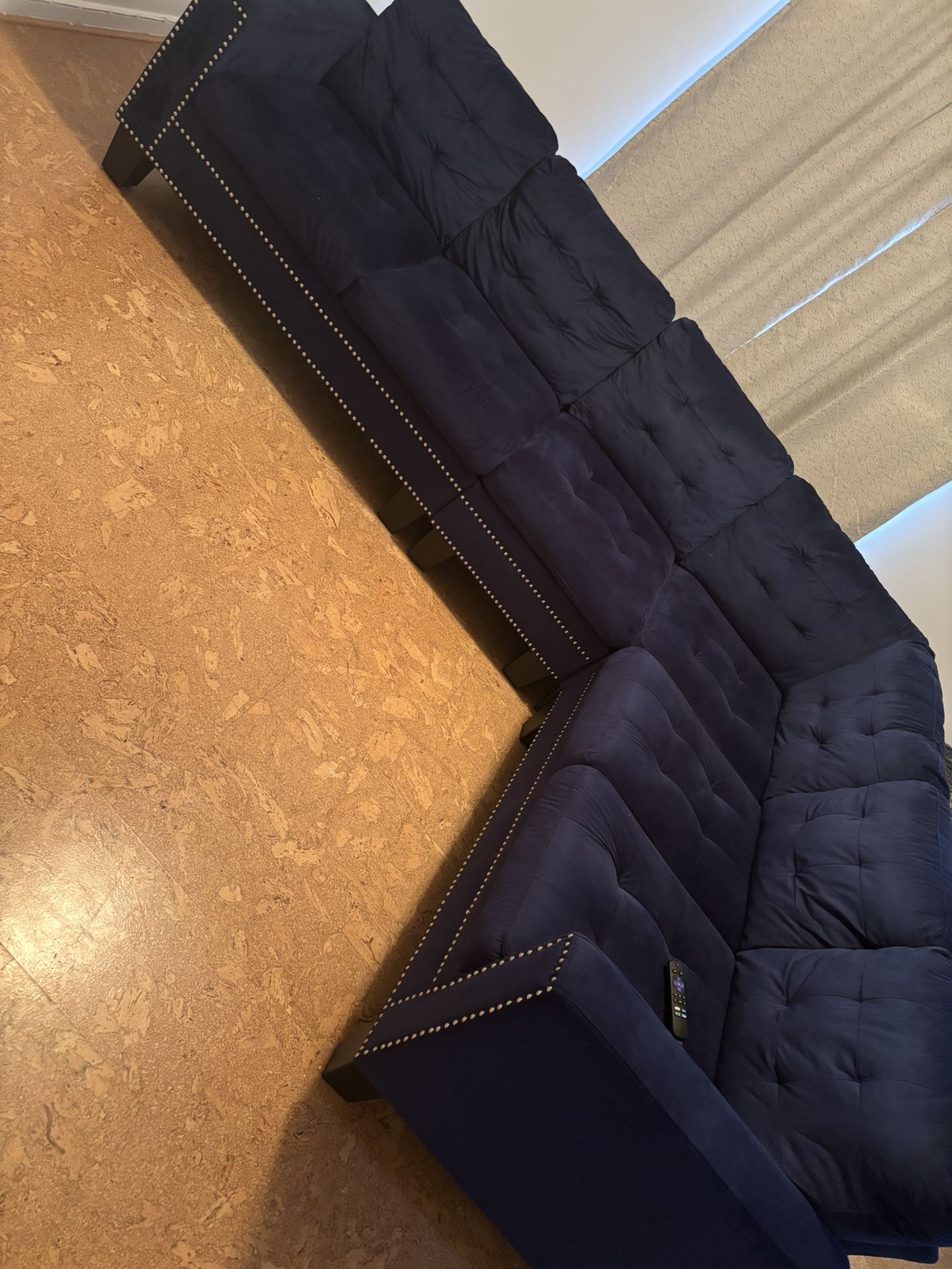 Navy blue Suede Sectional Couch