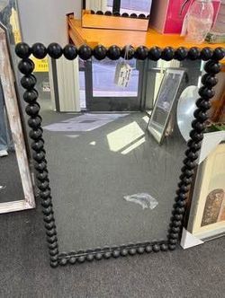 New 24x36 in Black Mirror for Bathroom Rectangle Wall Mirror with Metal Beaded Frame