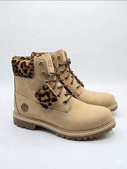 Timberland 6-Inch Boots with Leopard Print Collar