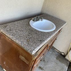 Bathroom Vanity/Counter With Granite Top And Sink 