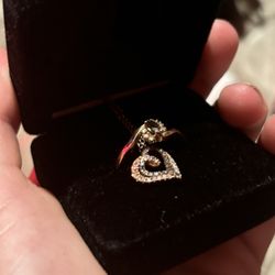 Brown + Clear Diamond & Rose Gold Heart Shaped Pendant & Oval Cut Quartz + Diamond Rose Gold Ring