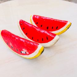 Mexican Folk Art Papier Mache Watermelon Slices Set of 3 Hand Painted Mexico