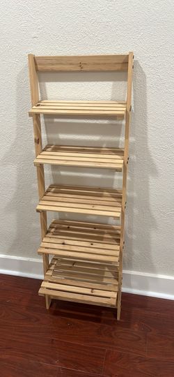 wooden 5 tier slatted shelf