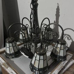 Lamps Plus - 1970’s 6 Bulb Artfully Crafted Stained Glass Lightning  Fixture