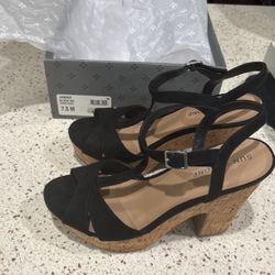 Black Sun And Stone Wedge Sandal From Macy's Size 7.5