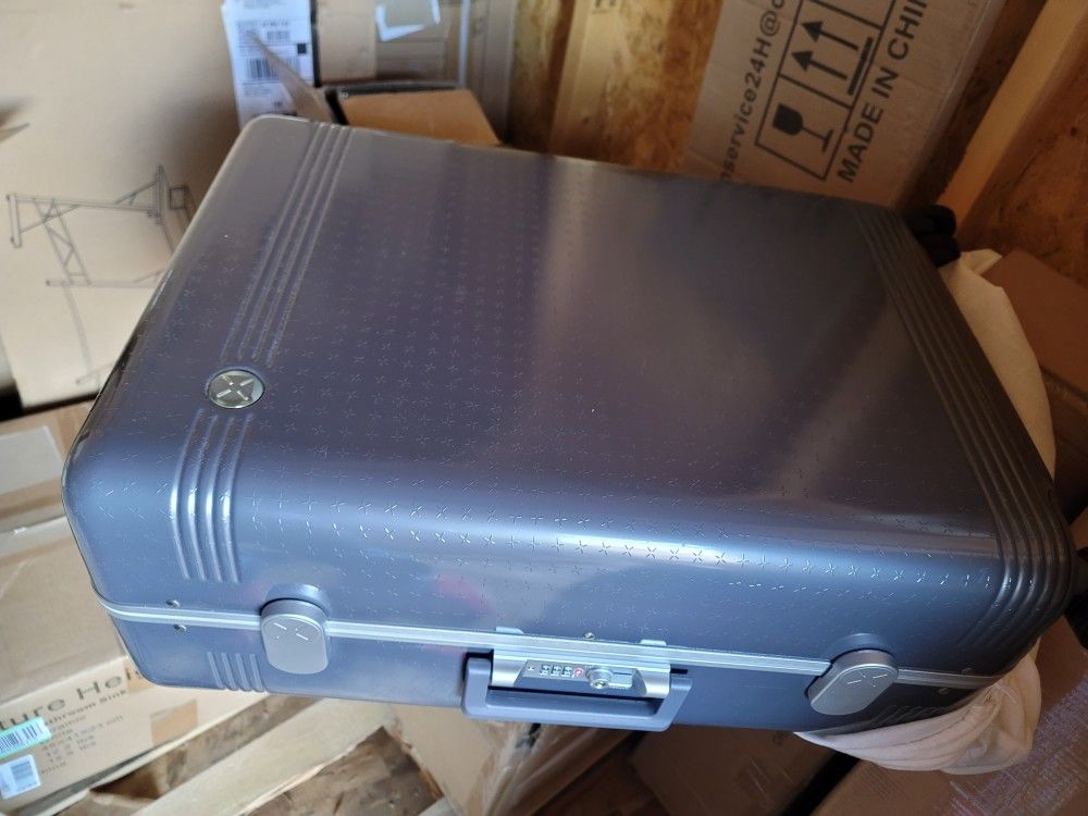 hanke aluminium frame suitcase lightweight hardside carry on 100% pc luggage with 8 spinner silent wheels tsa lock, grey, checked-medium 24-inch