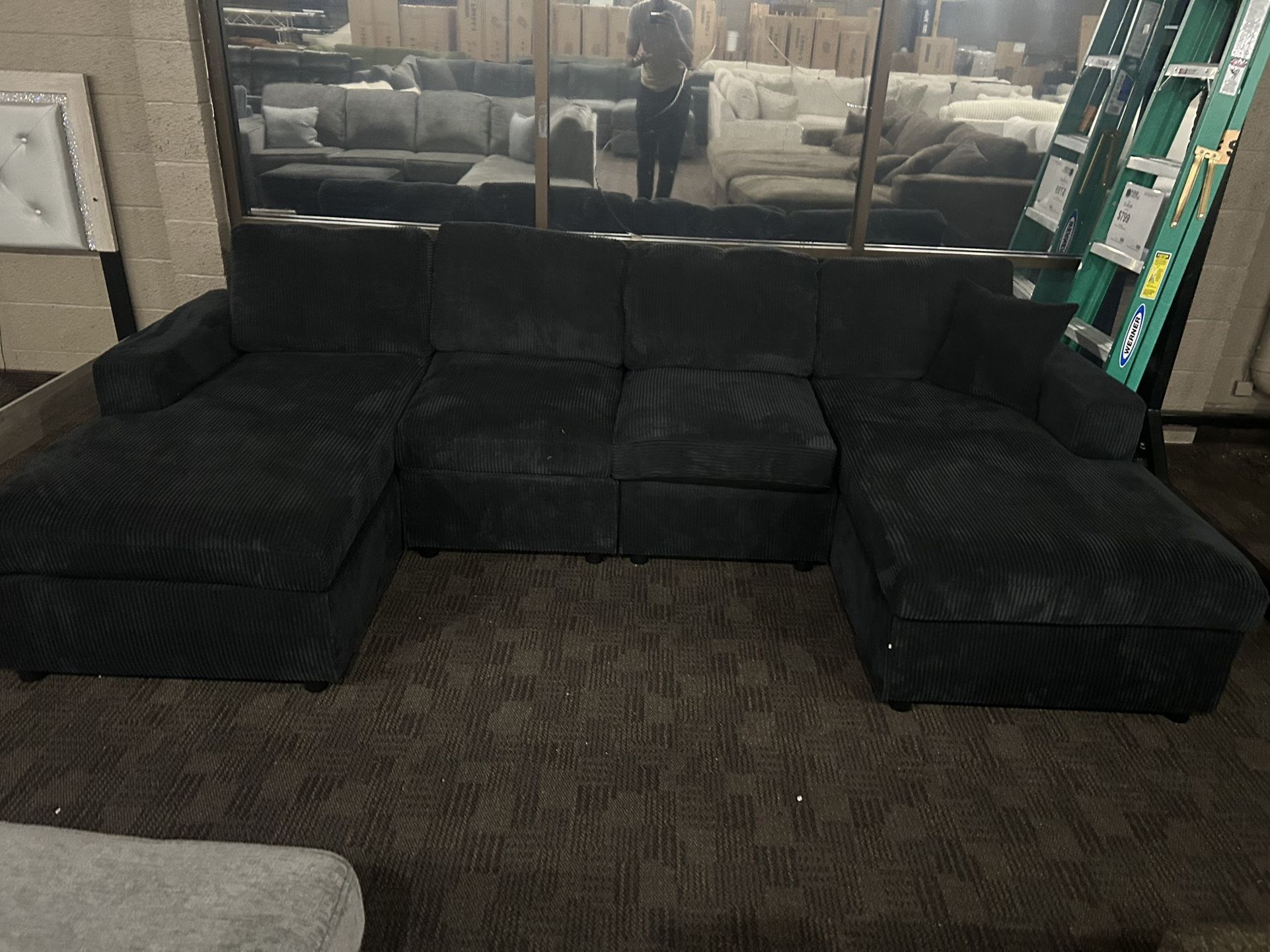 Black Double Chaise Comfy Sectional 