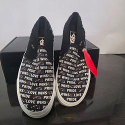 Vans Asher Pride "Love Wins" Slip On Black Glitter Sneakers Women's Size 8 New