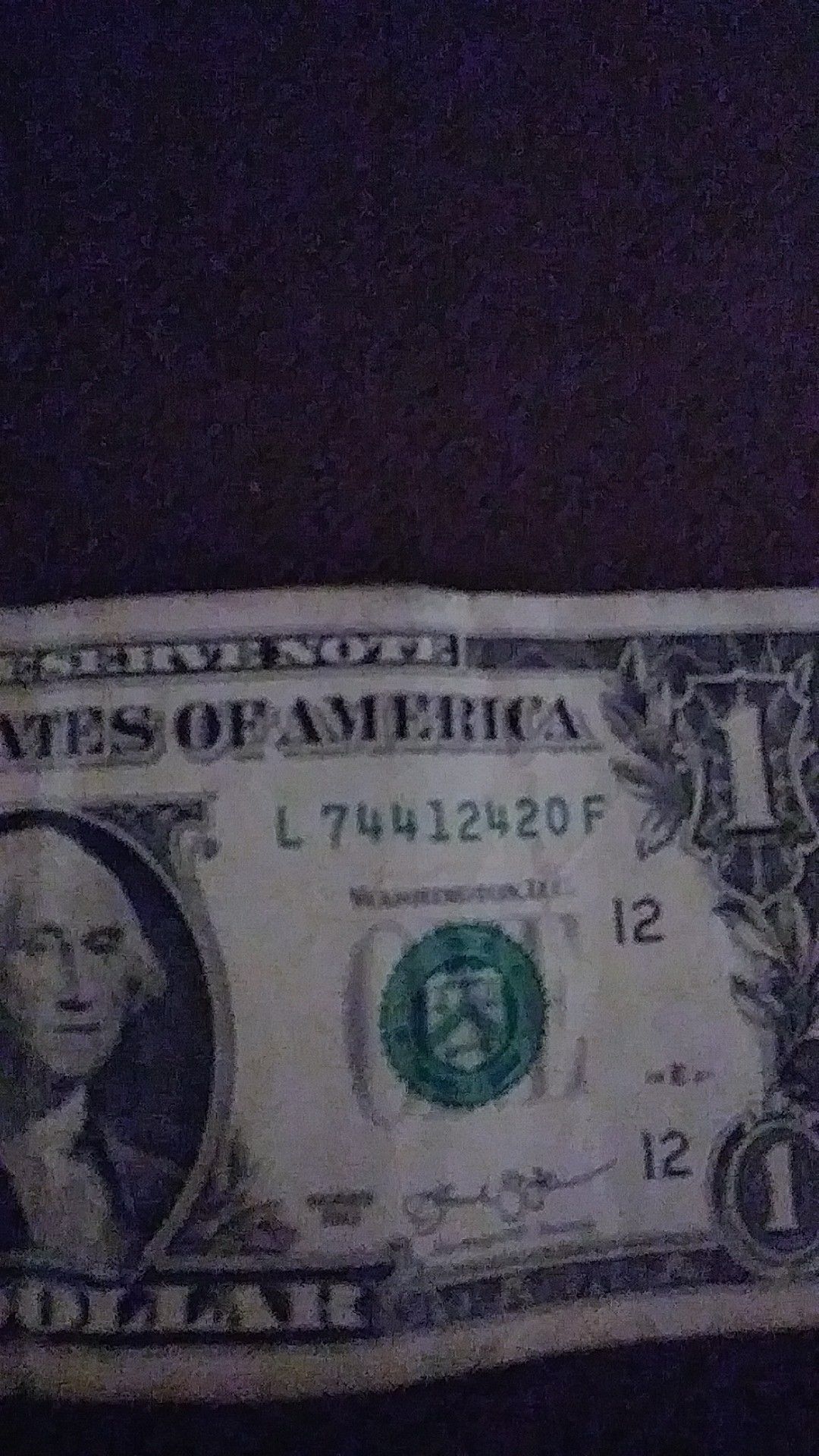 One dollar bill ending in 420